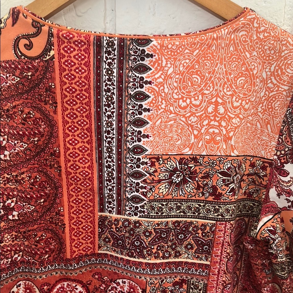 Chico's Women's Red and Orange Patchwork Blouse - Picture 8 of 12